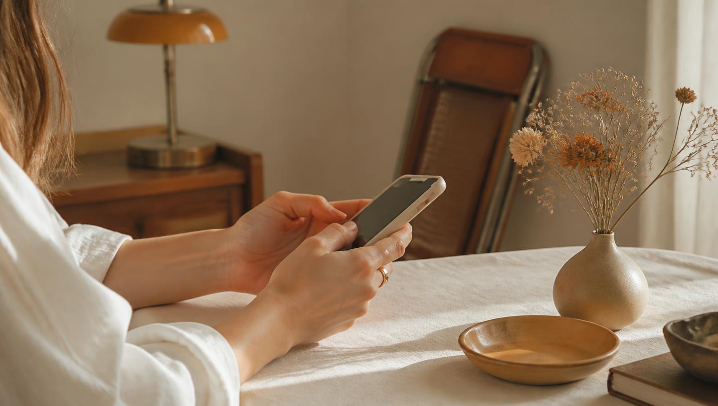 Persona eligiendo en el celular si su publicación es pública o privada